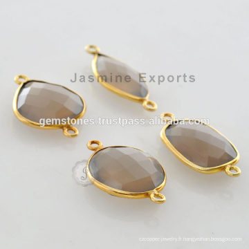 Station de lunette en plaqué or Vermeil Smoky Quartz Handmade Bezel Connector